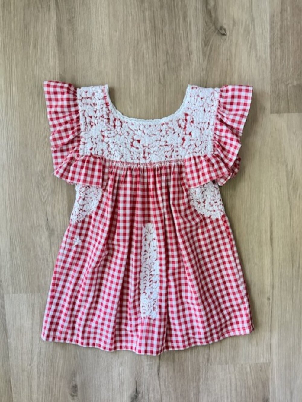 Mi Golondrina Red Gingham Crochet Top XS EUC
